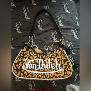 Von Dutch Yellow and Black Leopard Shoulder Bag